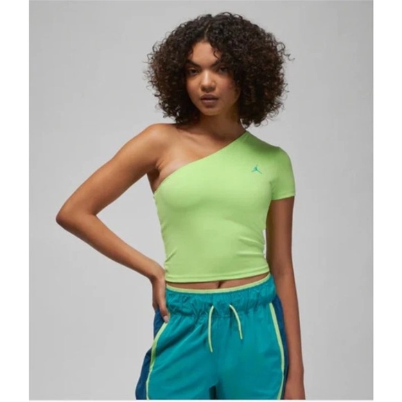 Jordan Tops - NWT Nike Jordan Asymmetric One-Shoulder Active Crop Top - Neon Green, Size L